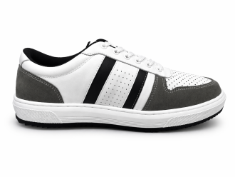 White, Grey & Black Leather Casual Sneakers -BOM-CS1-WHT