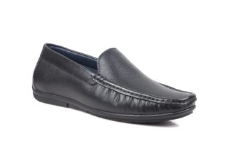 Oxhide Black Leather Slip-On Shoes-TR 1402 BLACK